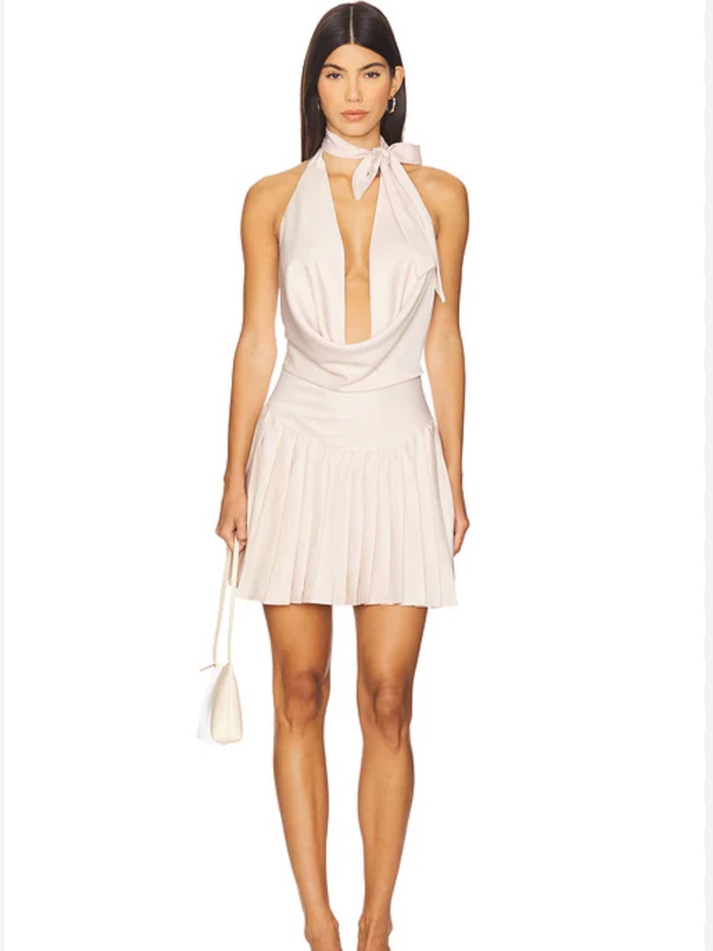 More To Come Revolve Rilee Cowl Neck Pleated Mini Dress in Champagne Size Medium